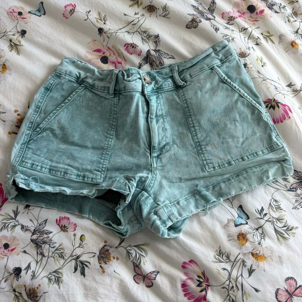 BKE Payton Stretch Washed Green Utility Denim Shorts